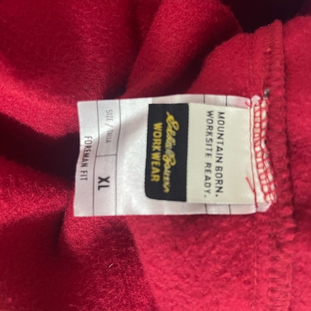 Eddie Bauer Workwear Men's  1/4 Zip Red and Black fleece Top XL - Picture 6 of 7